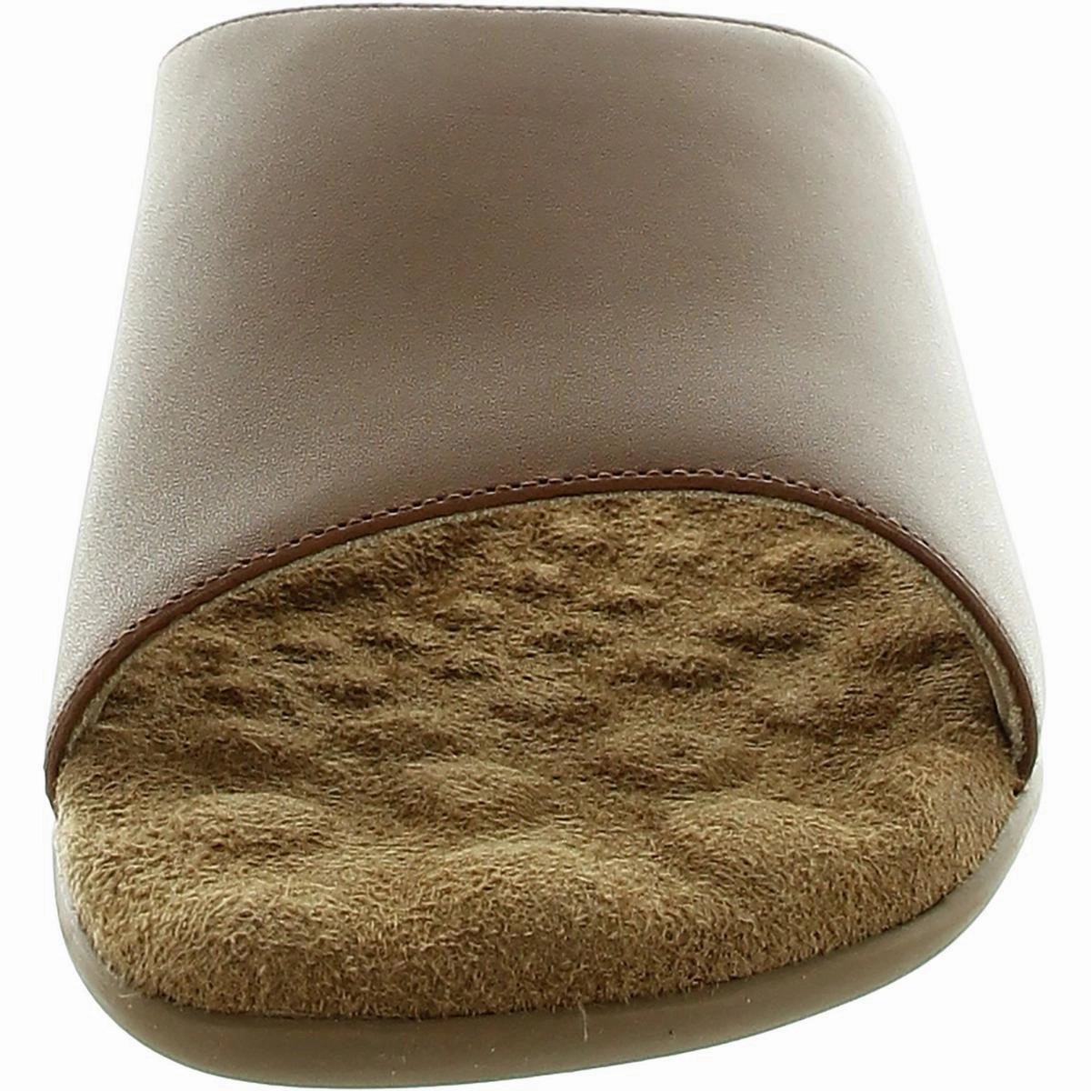 Womens Cushioned Footbed Leather Slide Sandals