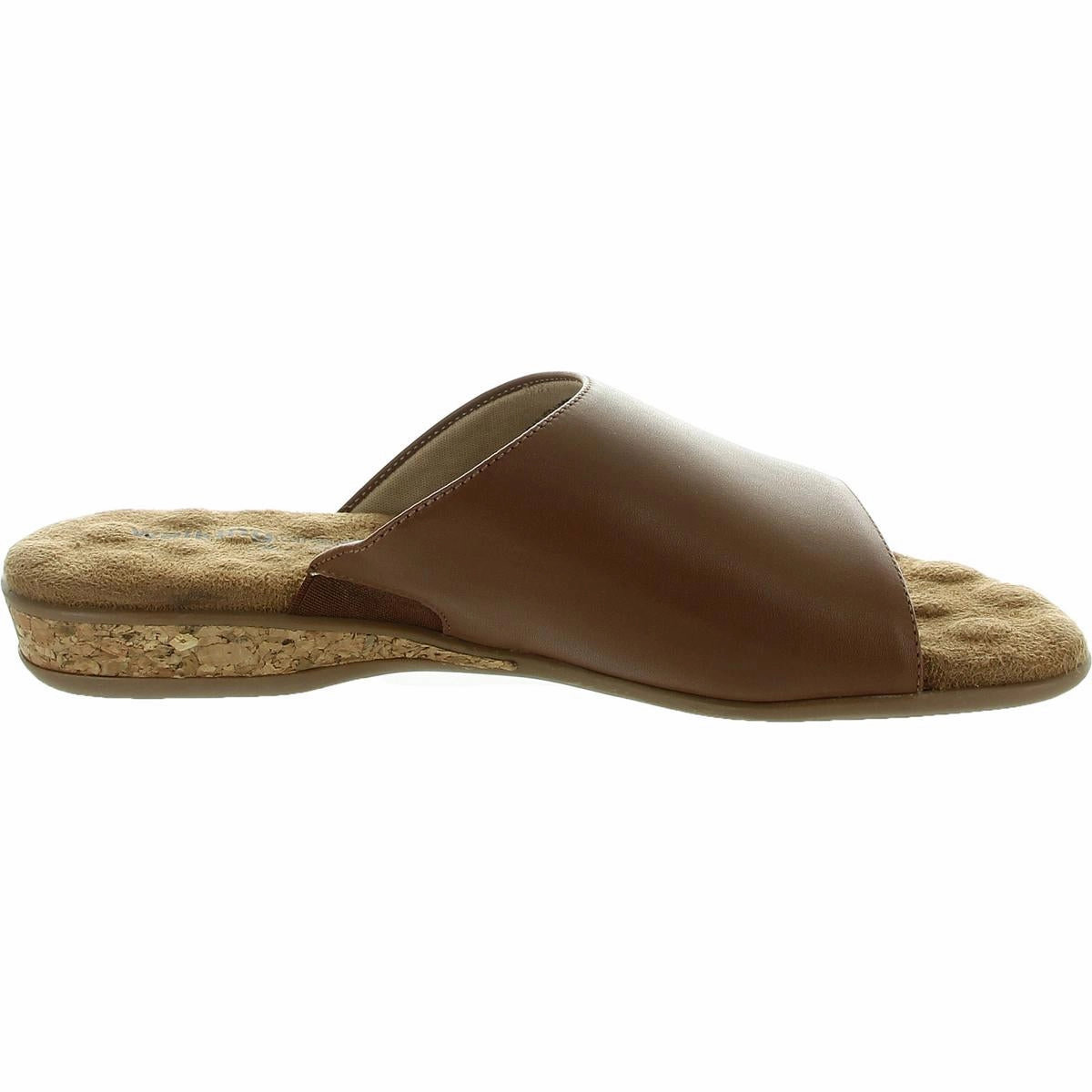 Womens Cushioned Footbed Leather Slide Sandals