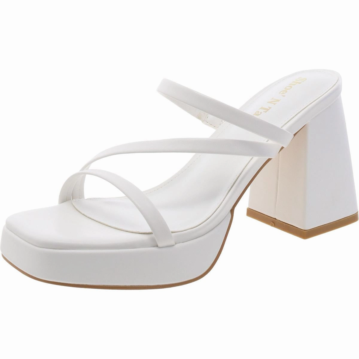 Womens Faux Leather Open Toe Block Heel