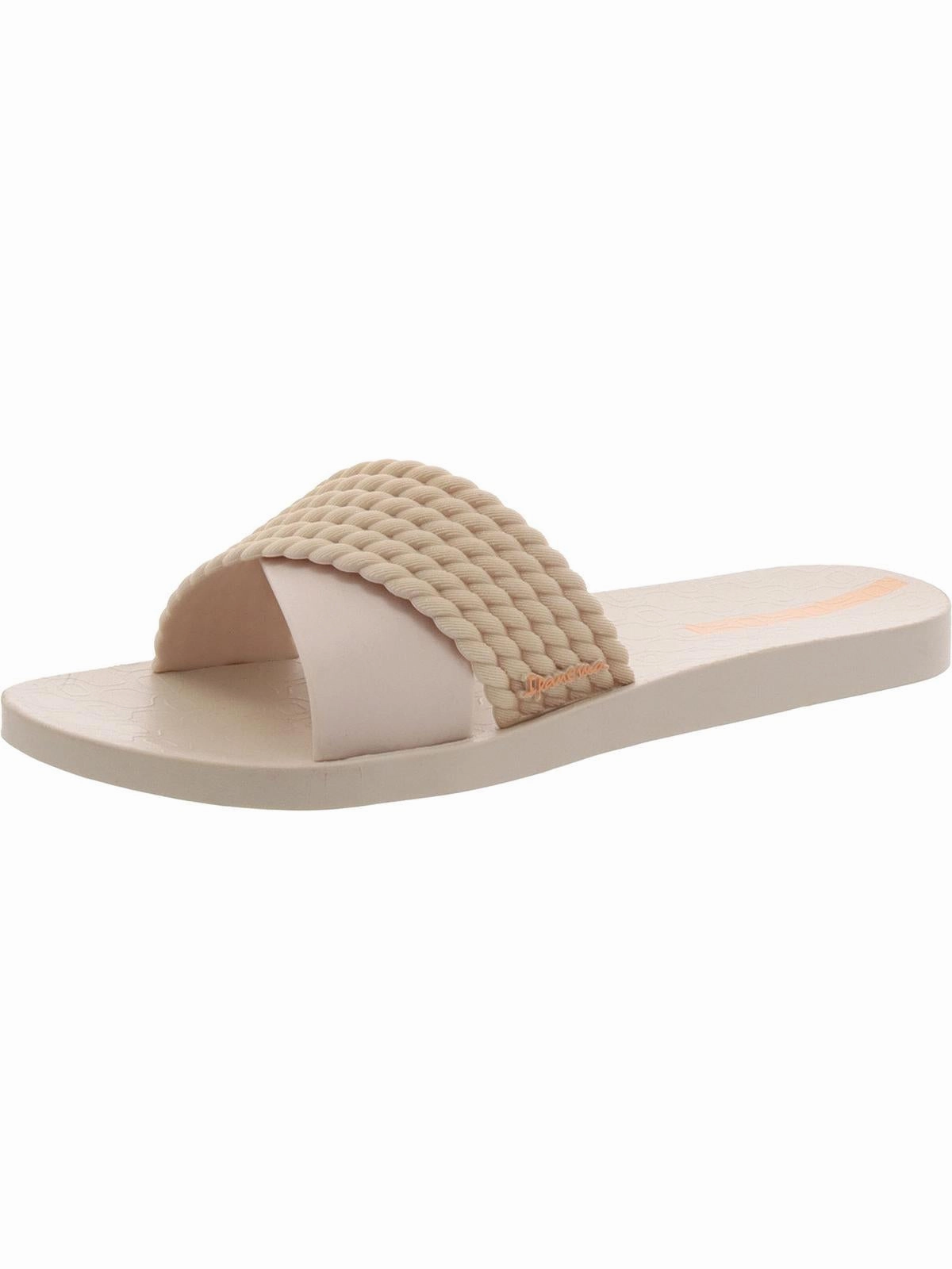 Womens Faux Leather Slip On Slide Sandals