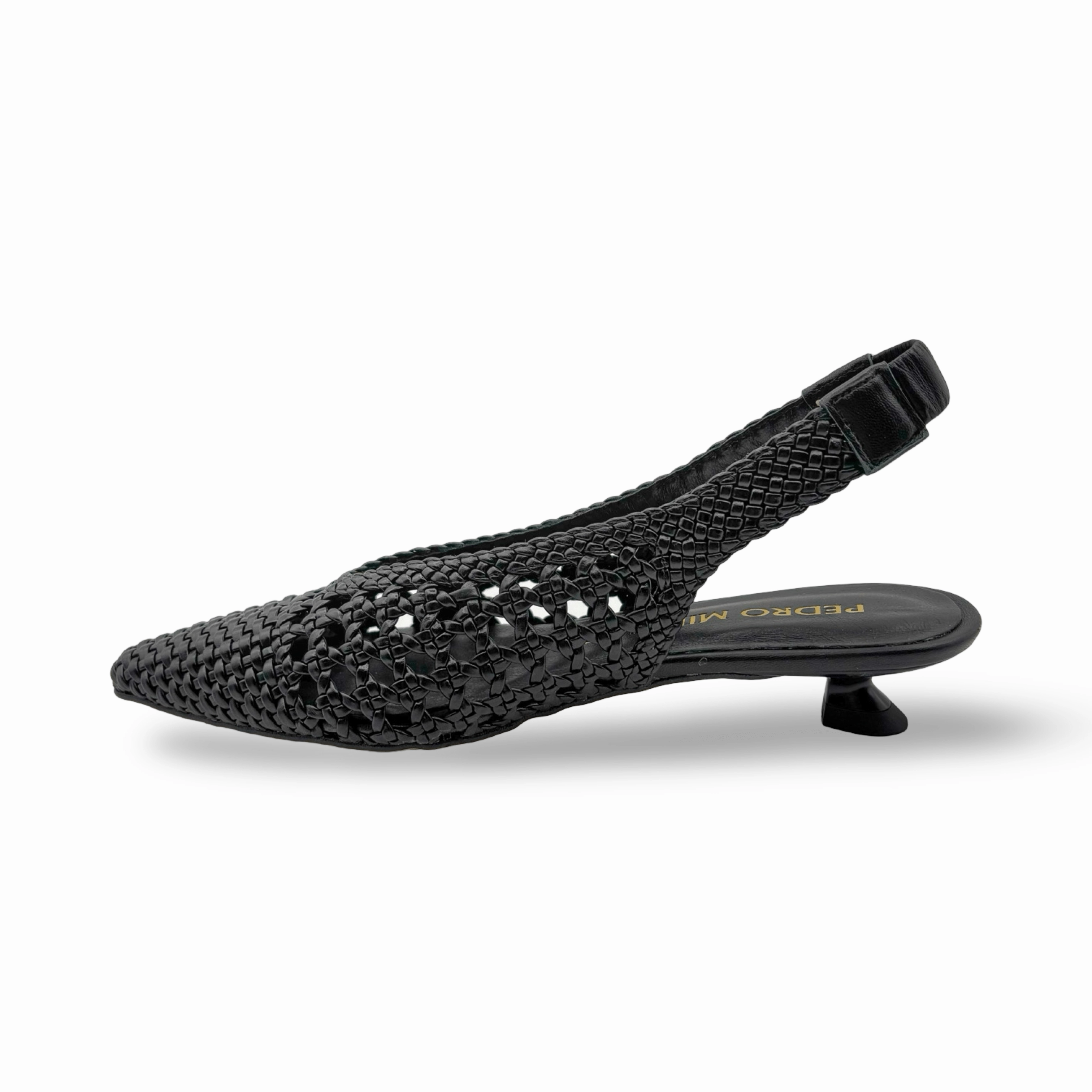 Woven Black Leather Slingback