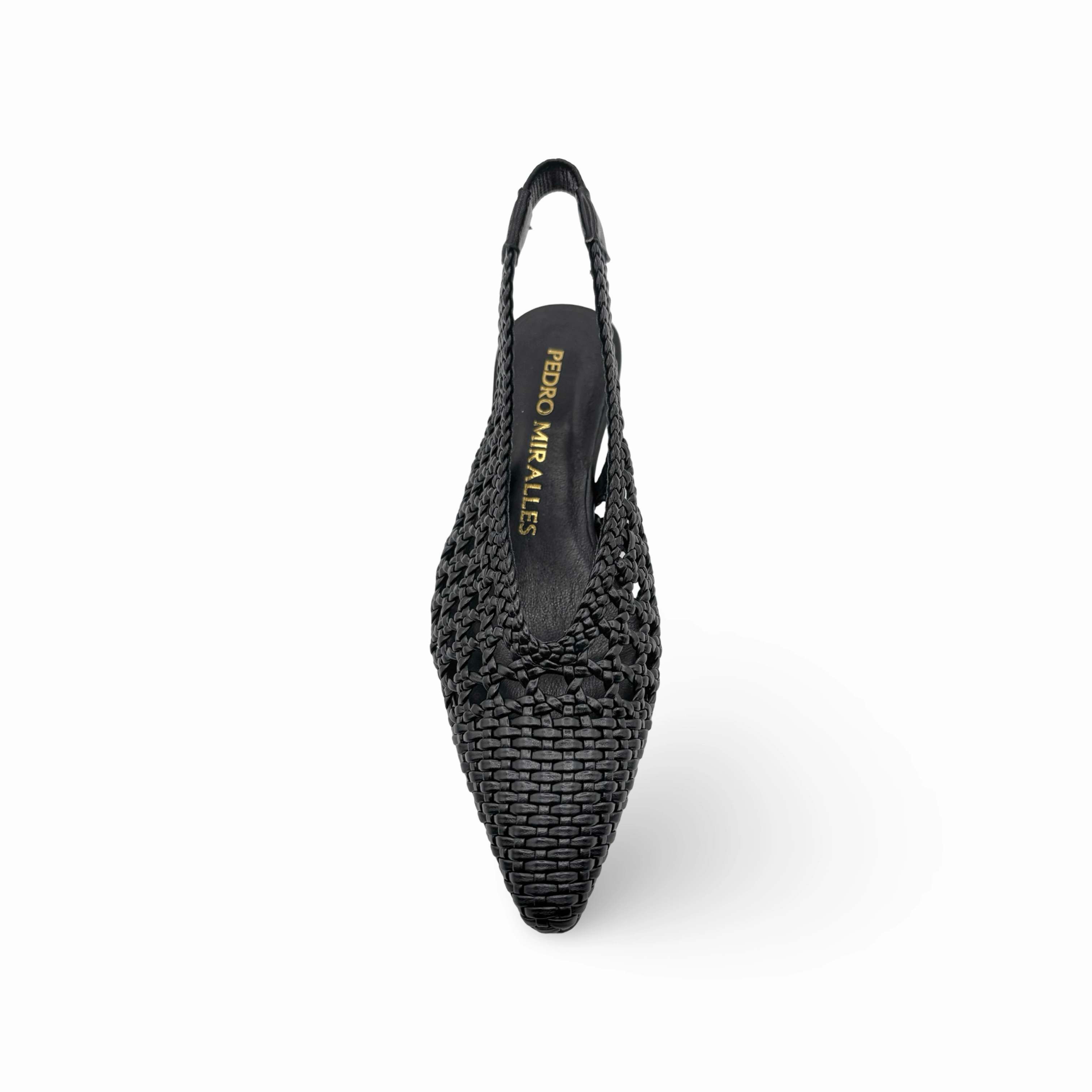 Woven Black Leather Slingback