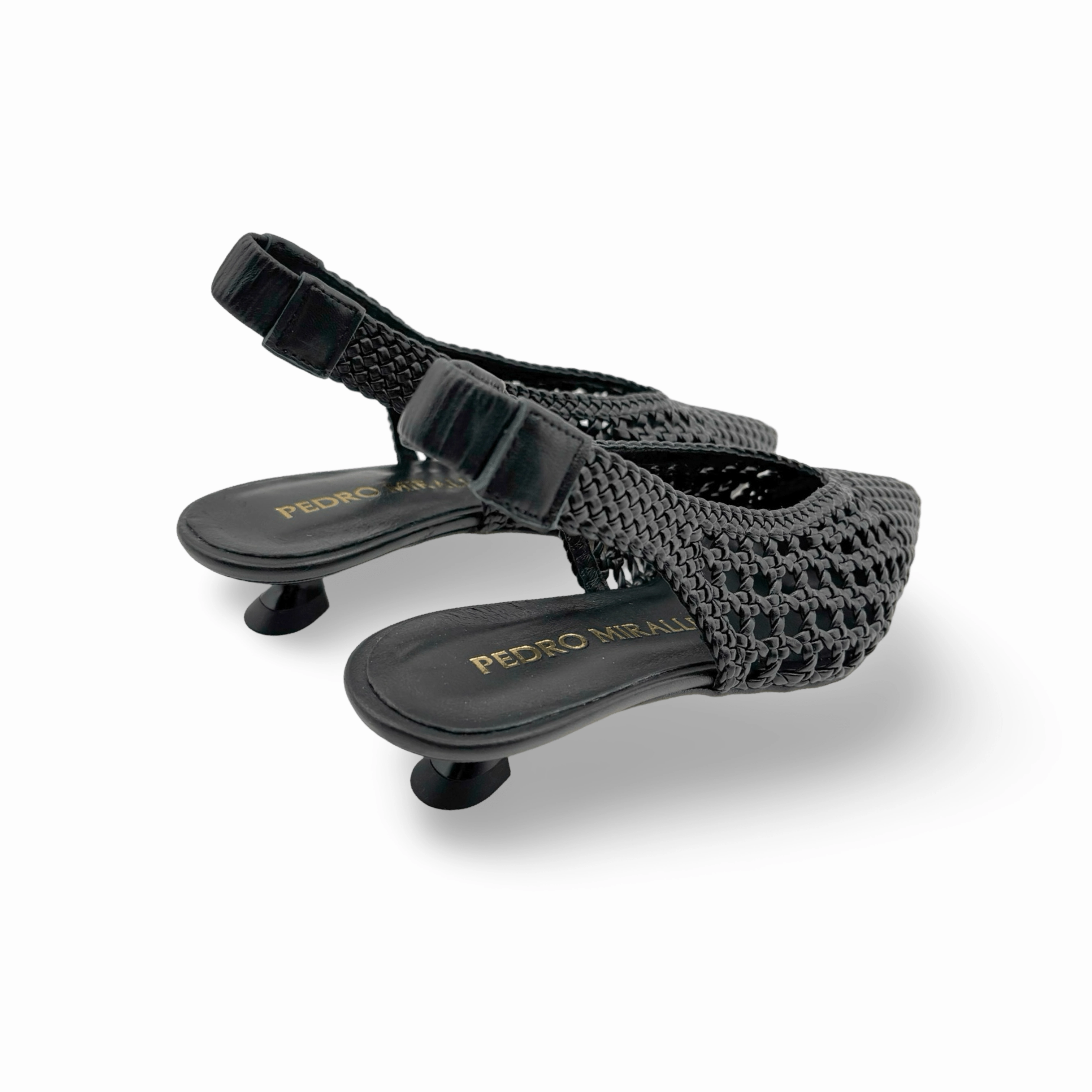 Woven Black Leather Slingback