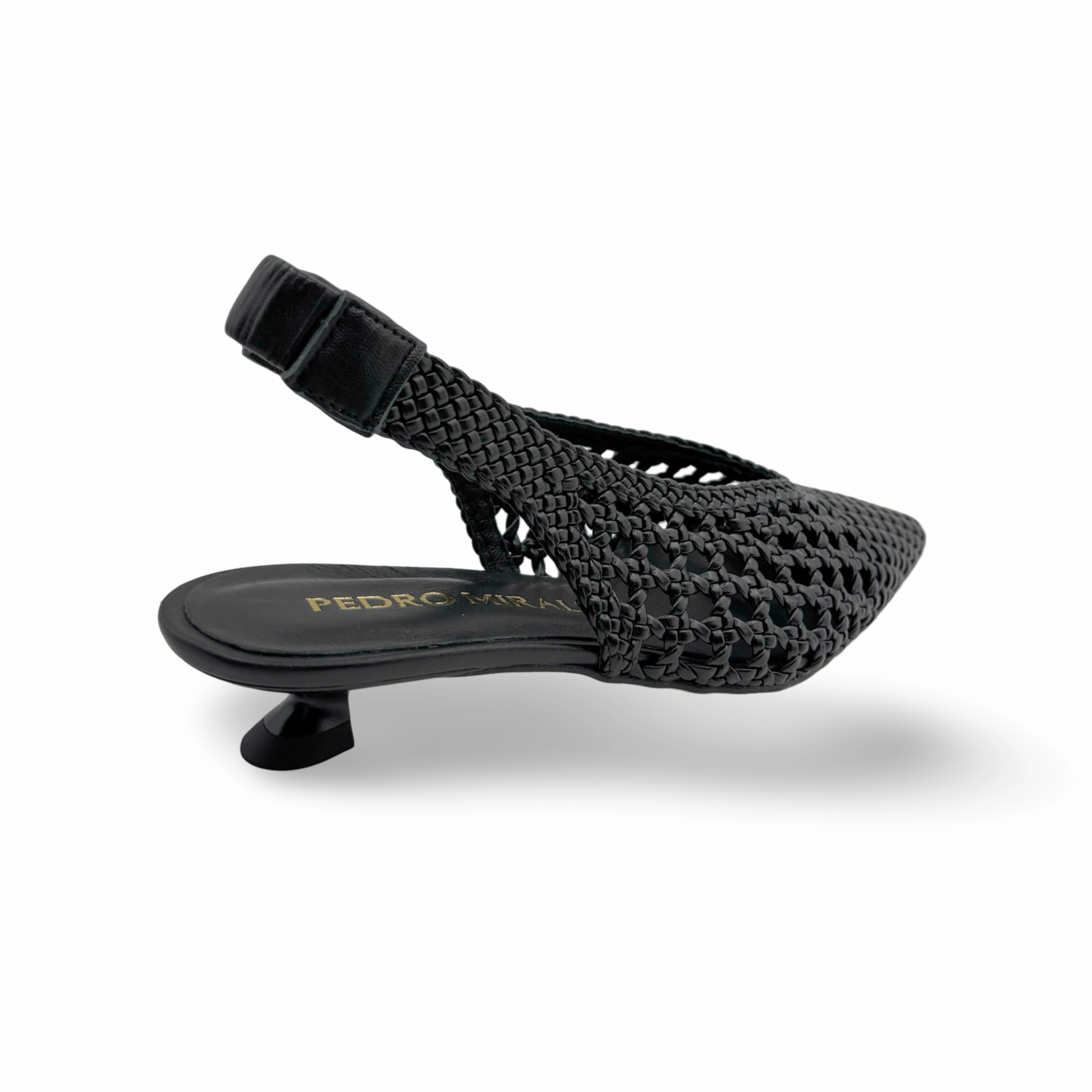 Woven Black Leather Slingback