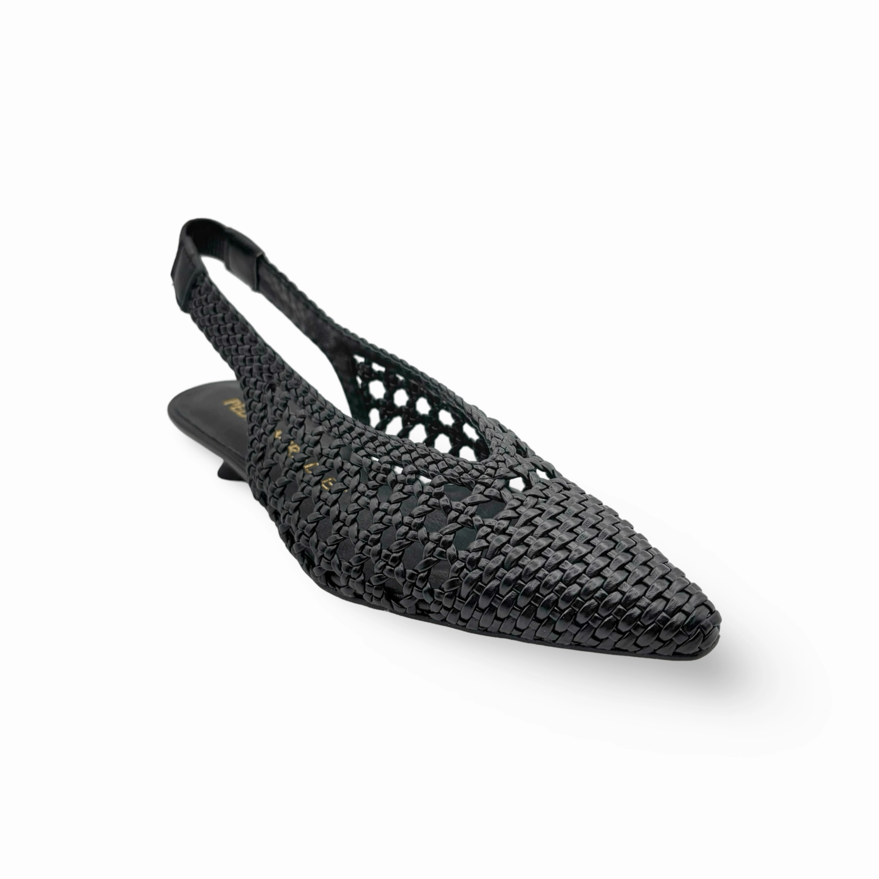Woven Black Leather Slingback