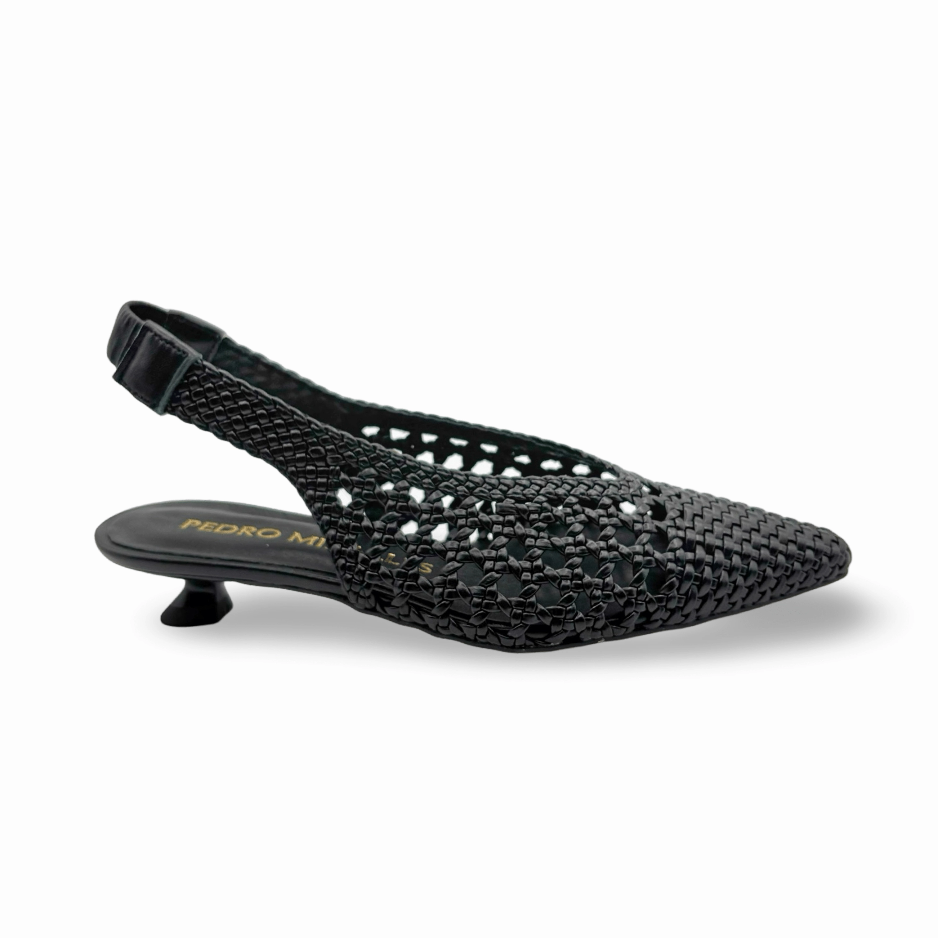Woven Black Leather Slingback