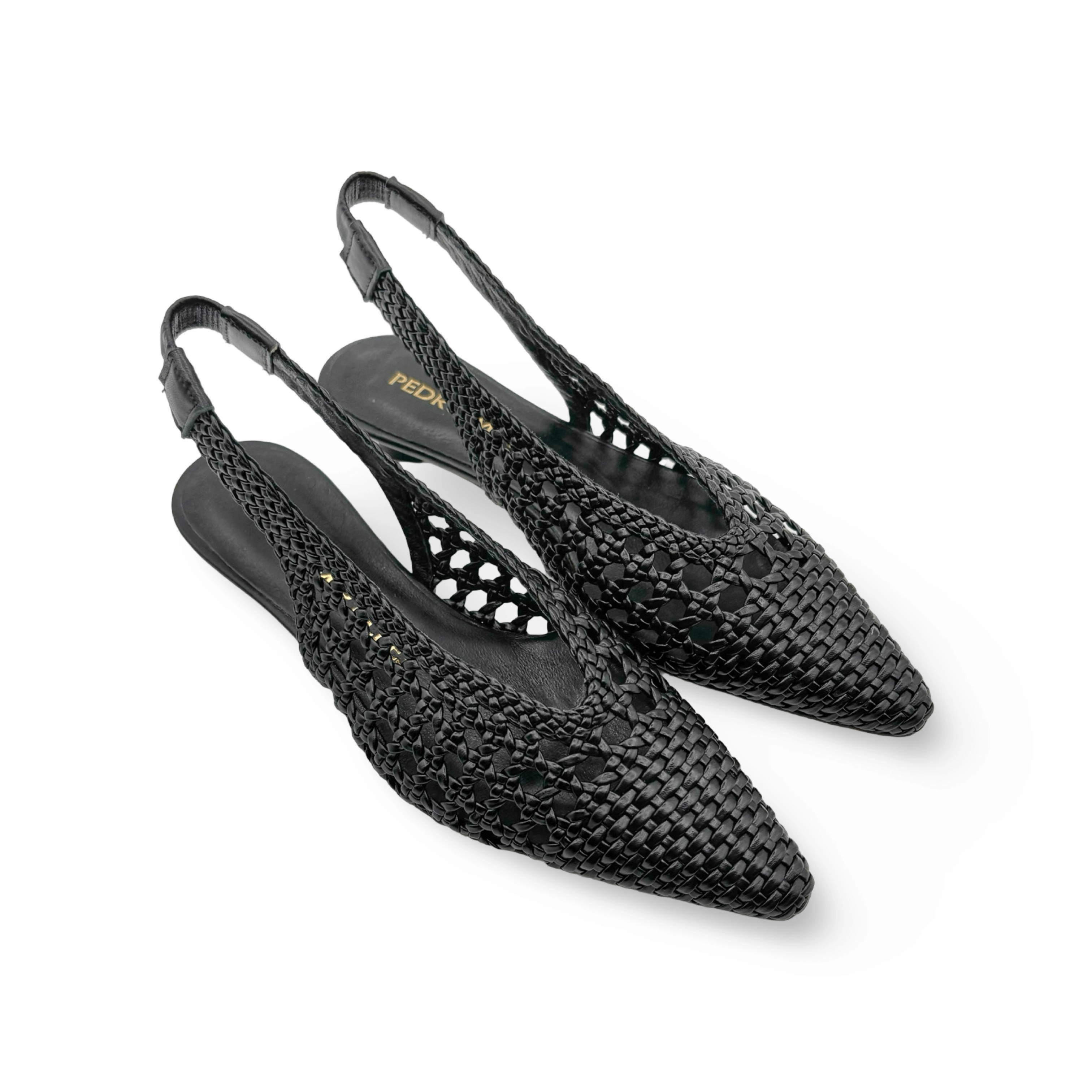 Woven Black Leather Slingback