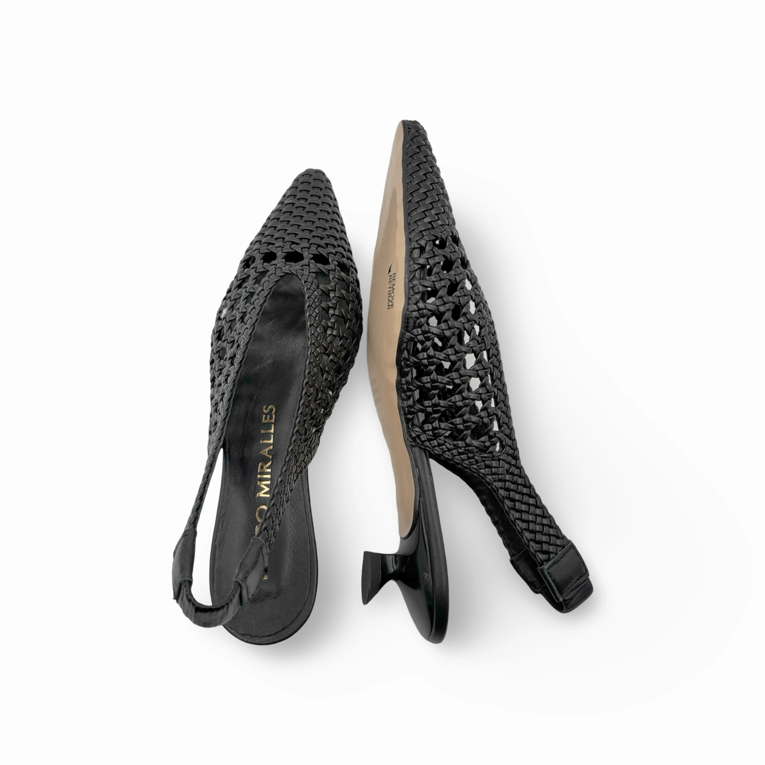 Woven Black Leather Slingback