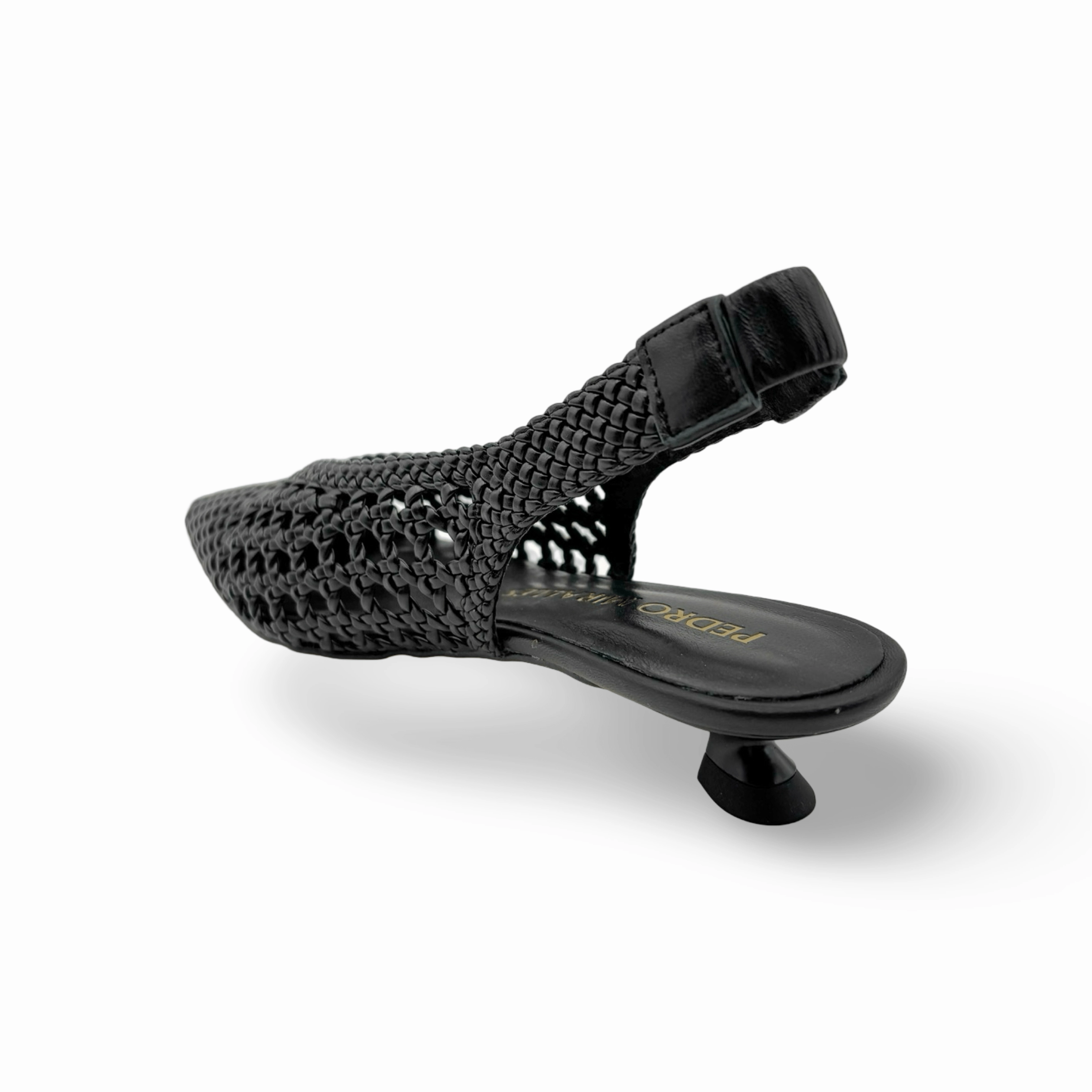 Woven Black Leather Slingback