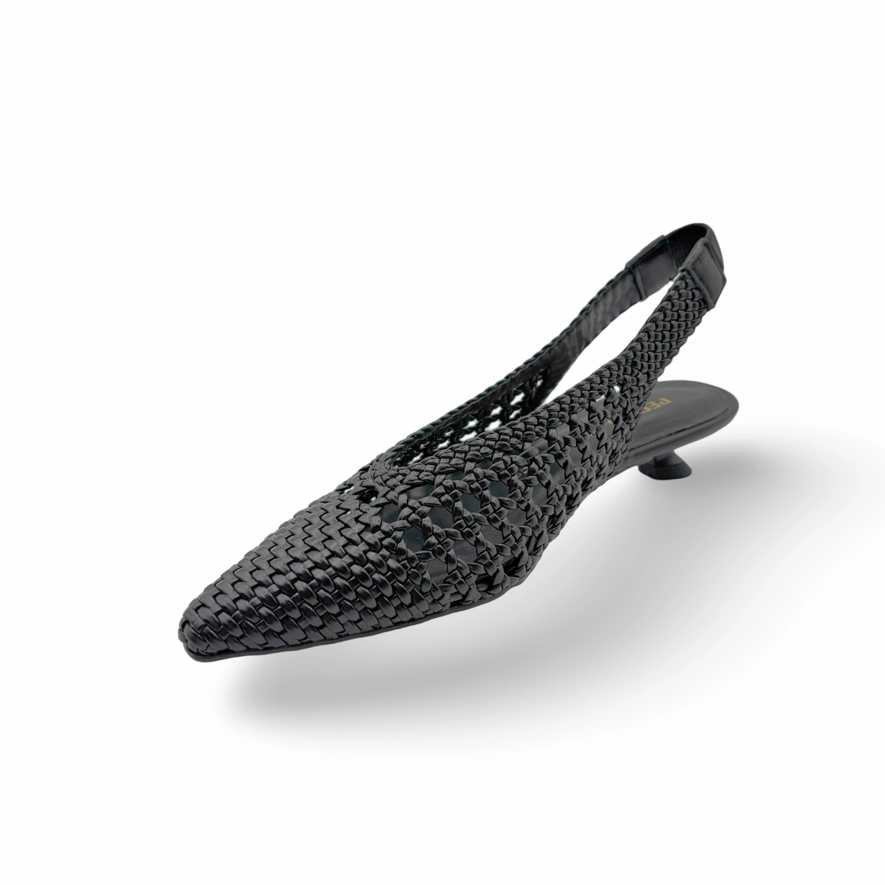 Woven Black Leather Slingback